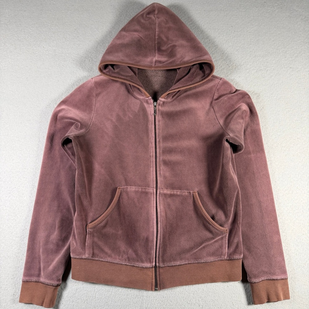 Juicy Couture Velour Zip Up Hoodie Mauve Plum Gold Foil Crest XL Y2K Made in USA